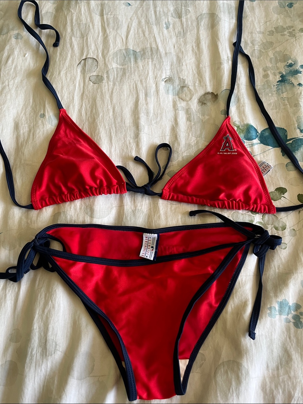 Red Triangle Tie Bikini with Navy Trim - Los Angeles Angels Accent